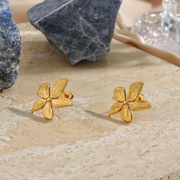 18K Gold Plated Flower Stud Earrings Summer Jewelry - Picture 8 of 13